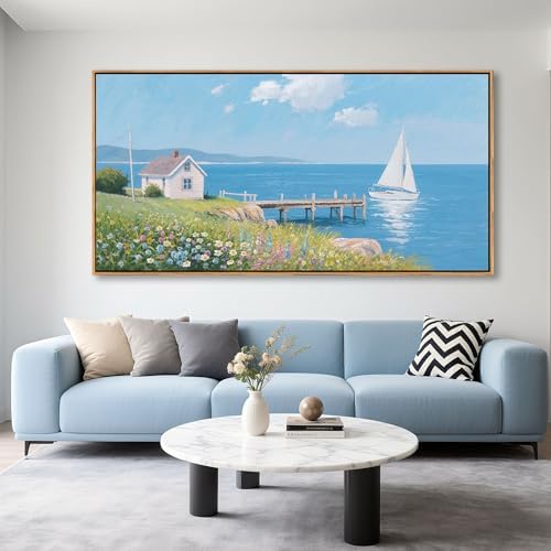 Coastal Pictures for Living Room, Beach Wall Art, Floral Wall Art