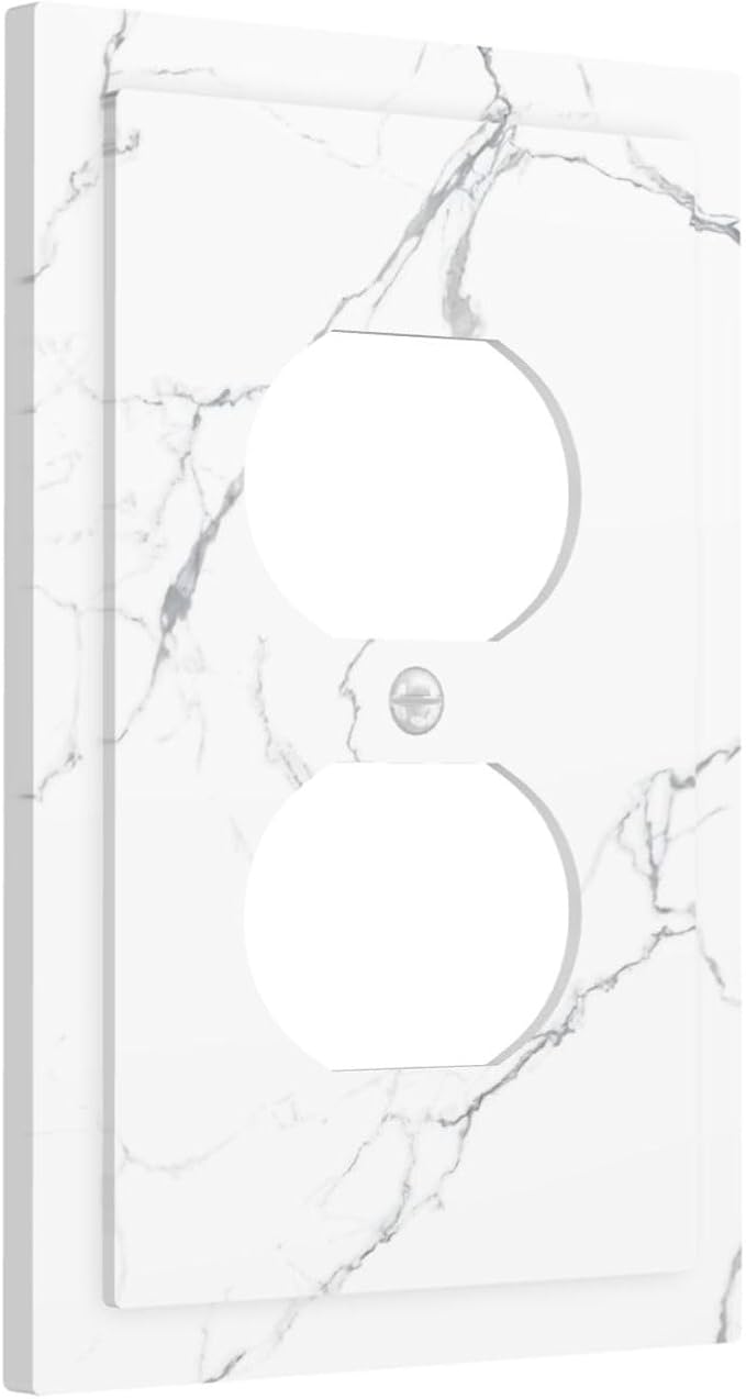 Luxurious White Marble Abstract Print Outlet Covers 1 Gang Duplex Light Switch - Image 2