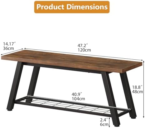 Oastreeful Storage Bench Industrial Rustic Wooden and Metal Entryway
