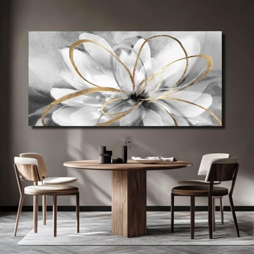 SOUGUAN Flower Wall Room Decor Gold Decoration White Flower Artwork