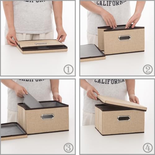 PRANDOM Storage Bins with Lids [3-Pack] Jute Fabric Foldable Storage