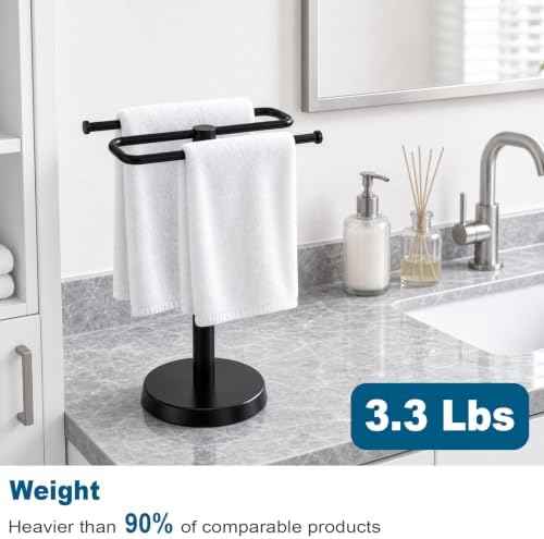 Hand Towel Holder Stand, 3.3 lb Weighted Design, Matte Black