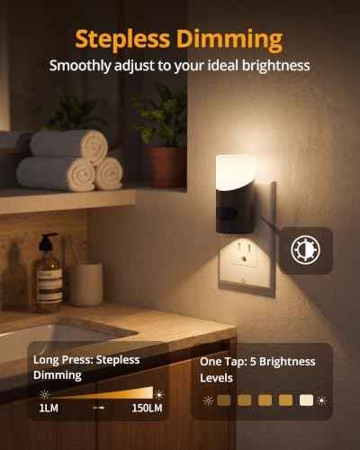 Lyridz LED Night Lights Plug into Wall with Motion Sensor, 1-150LM Dimmable Plug-in Nightlight Indoor for Bedroom, Bathroom, Hallway, Stairs, Pet House, Toilet, 2 Pack
