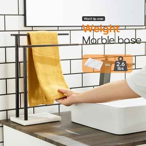 Stand Towel Holder for Bathroom Vanity Countertop 2-Tier Towel Racks Freestanding with Thicken Marble Base, Oil Rubbed Bronze Stainless Steel AN7003ORB