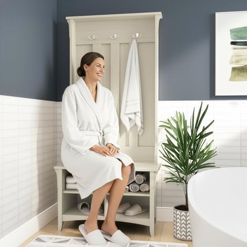Bush Home Salinas Hall Tree with Shoe Storage Bench in Antique White