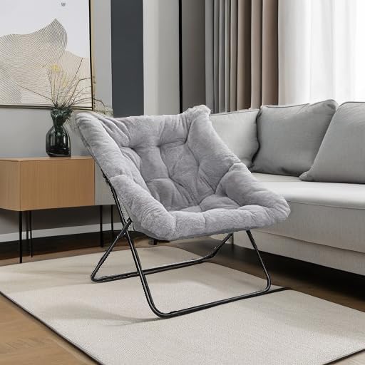 Tiita Comfy Saucer Chair, Soft Faux Fur Oversized Folding Accent Chair - Image 2