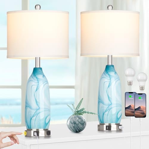 26" Coastal Table Lamps Set of 2, Modern Table Lamps with USB A+C
