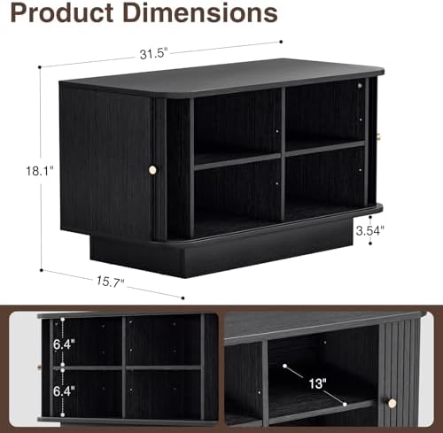 AKMAKM Fluted Shoe Storage Bench, 31" W Small Entryway Bench with