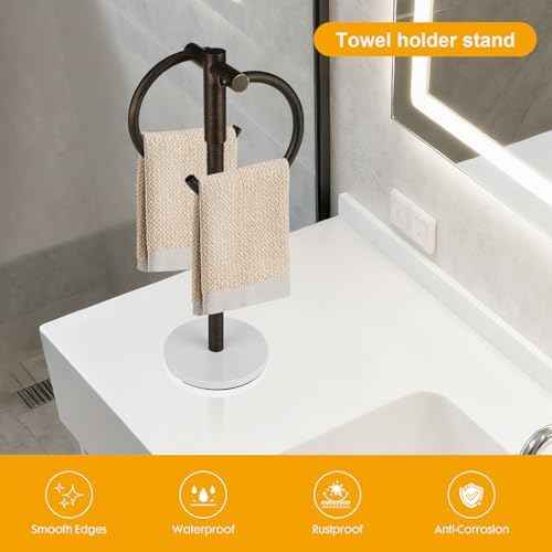 19 inch Oil Rubbed Bronze Double Towel Holder Stand,Hand Towel Bar Bathroom Vanity Countertop Towel Hanger Free Standing,Towel Ring Hardware Accessories Towel Rack