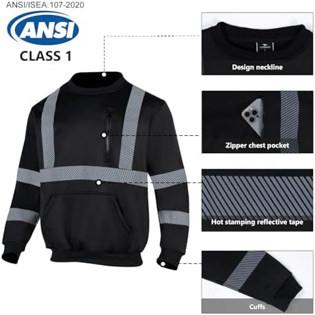 VENDACE Hi Vis Safety Sweatshirts for Men Reflective ANSI Class 3 High