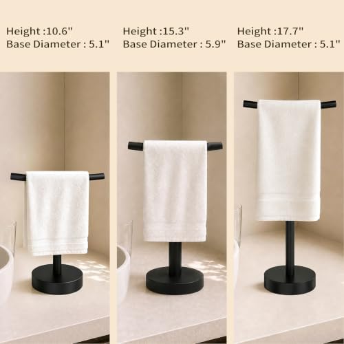 YUMORE Hand Towel Holder Stand for Bathroom & Kitchen, Freestanding T-Shape Towel Rack with Weighted Base, Matte Black