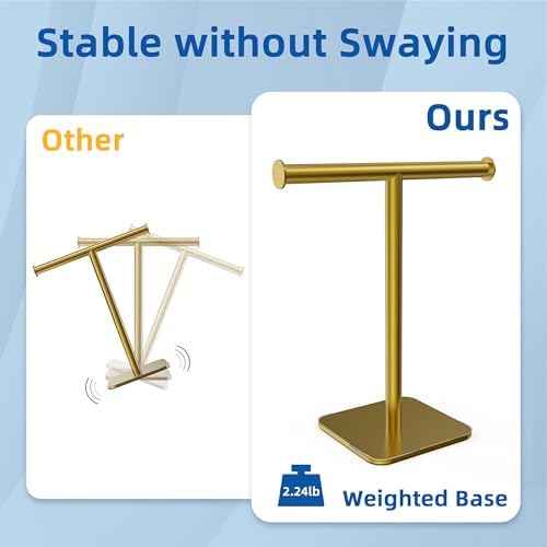 RUACQ T-Shape Hand Towel Holder Stand, 12inch, Brushed Gold