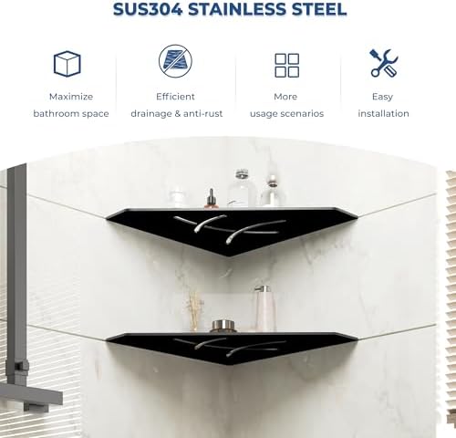 FerdY 2-Pack 10" Matte Black Recessed Corner Shower Shelf, for Tiled