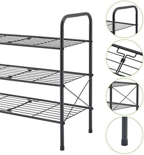 Hoctieon 3 Tier Mesh Style Shoe Rack, Entryway Shoe Shelf, Shoe
