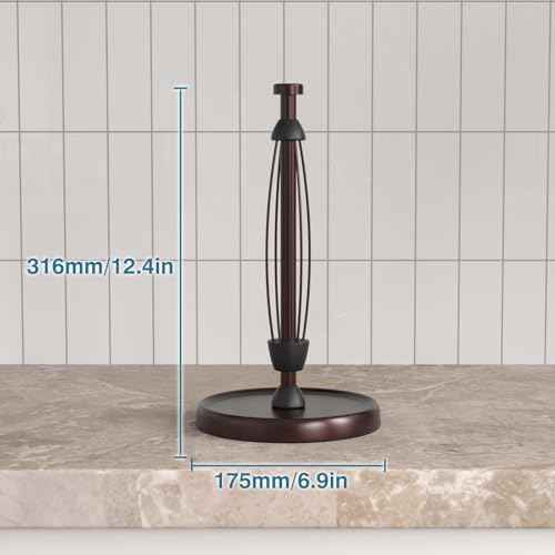 Oil Rubbed Bronze Paper Towel Holder Countertop, Bronze Kitchen Accessories Decor, Stainless Steel, Paper Towel Roll Holder Stand with Ratchet Mechanism for Kitchen Bathroom Farmhouse Essentials