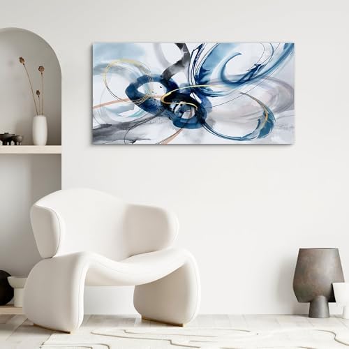 yiijeah Abstract Wall Art - Blue and White Pictures Wall Decor Living