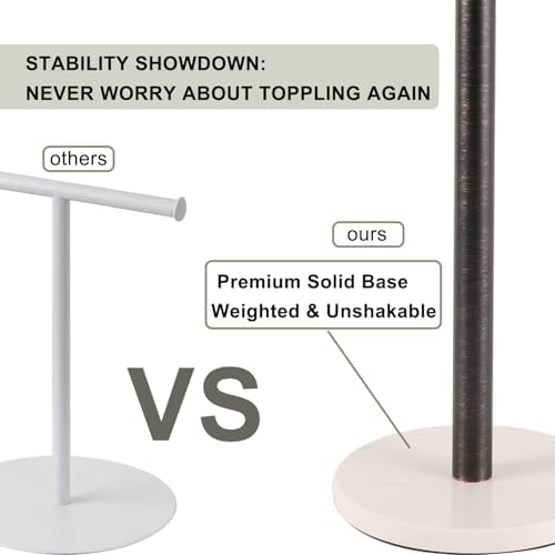 Standing Towel Bar Holder - Free Standing Bathroom Towel Rack Towel Holder with Engineered Stone Base - Countertop Vanity Towel Stand for Hand/Kitchen Towels (Oil-Rubbed Bronze)