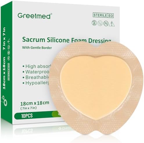 Sacrum Foam Dressing with Border - 10 Packs Silicone Adhesive 7"x7"