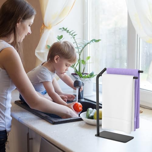 LSK Hand Towel Stand, 16.6 in Curved F-Shaped Hand Towel Holder, Black