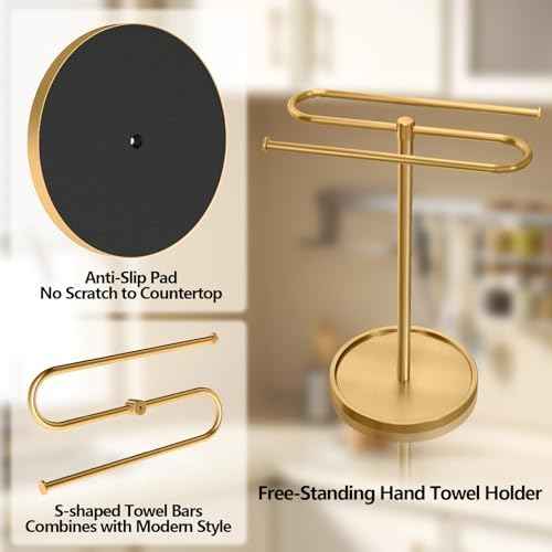 Bethom Bathroom Hand Towel Holder Stand Gold, S-Shape Kitchen Towel Rack