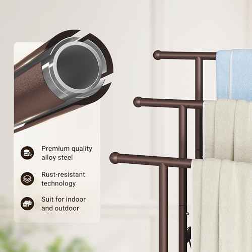 ELYKEN 3 Tier Freestanding Towel Rack with Shelf, 40" H Towel Stand, Bronze