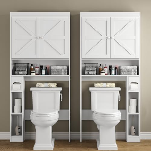 Furnideco Over The Toilet Storage Cabinet with Barn Doors, 32.3''W