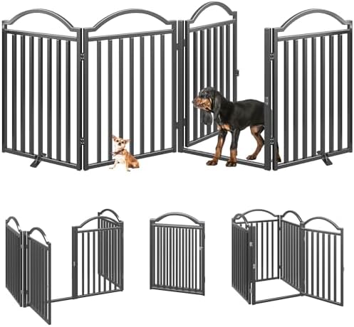 BHG Metal No-Assembly Freestanding Dog Gate with Door Walk Through