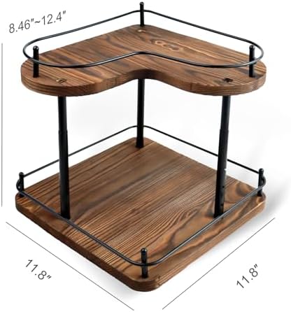 2 Tier Wooden Spice Rack Organizer, 360° Rotating Lazy Susan