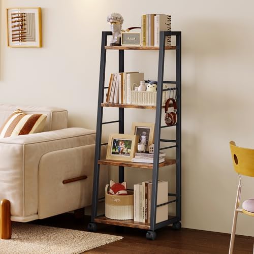 Homeiju 4 Tier Kitchen Storage Cart with Lockable Wheels & 6 Hooks