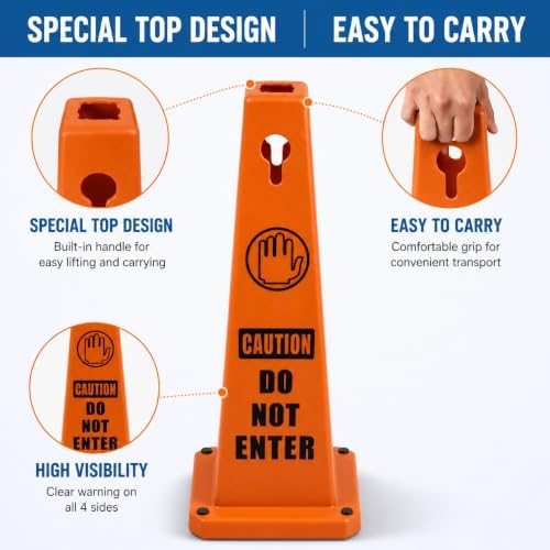 BESEA 8 Pack Orange Safety Cones Caution DO NOT Enter Sign 4-Sided