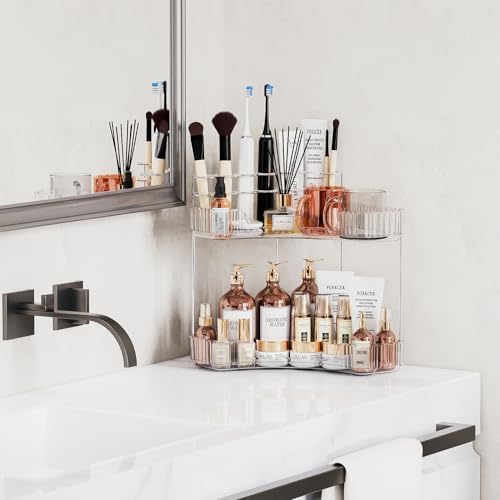 Asayuee 2-Tier Corner Bathroom Counter Organizer with Top Toothbrush