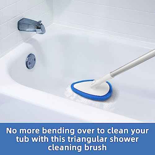 Qaestfy Shower Bathtub Tub Tile Scrubber Cleaning Brush with 51'' Handle, 5 Non-Scratch Scouring Pads, Adjustable Long Handled Scrub Brush for Cleaning Shower Bathroom Vessel Sinks Toilet Wall Floor