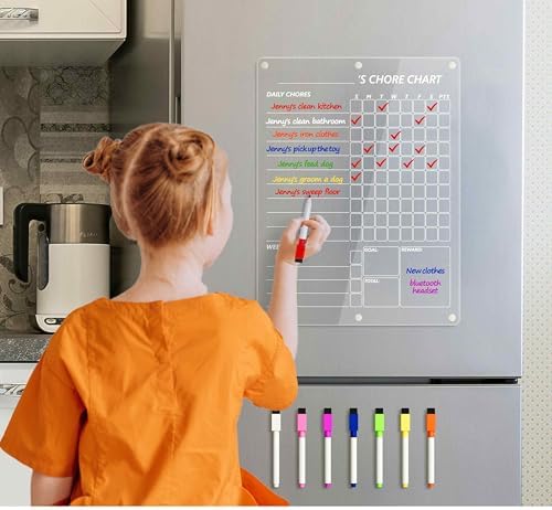 Neatsure Acrylic Magnetic Chore Chart for 2 Kids, Clear Chores Chart