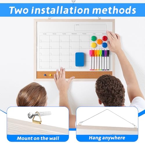Dry Erase Calendar Whiteboard, 17" x 13" Magnetic Whiteboard Cork