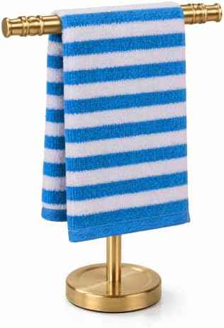 Hand Towel Holder, Stainless Steel Towel Holder Stand for Bathroom, Kitchen Countertop, T-Shaped Hand Towel Rack Stand (Gold, Stainless Steel Base)