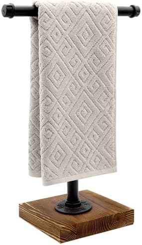 Hand Towel Holder, T-Shape Height 15'' Black Hand Towel Holder Stand, Free Standing Hand Towel Stand for Bathroom or Countertop