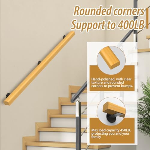 4FT Wooden Stair Handrails,Hand Railings for Stairs Indoor Outdoor