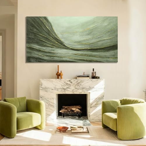 MLART99 Green Gold Abstract Canvas Wall Art Living Room Decor 24x48