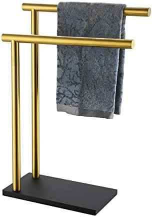 JQK Hand Towel Holder Stand Brushed Gold, Modern Tree Rack Free Standing for Countertop with 12 Inch 2 Bars, 304 Stainless Steel Golden, HTT172-BG