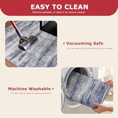 KOZYFLY Modern Abstract Area Rugs 2PCS 2x3 and 2x6 Blue-Grey Machine
