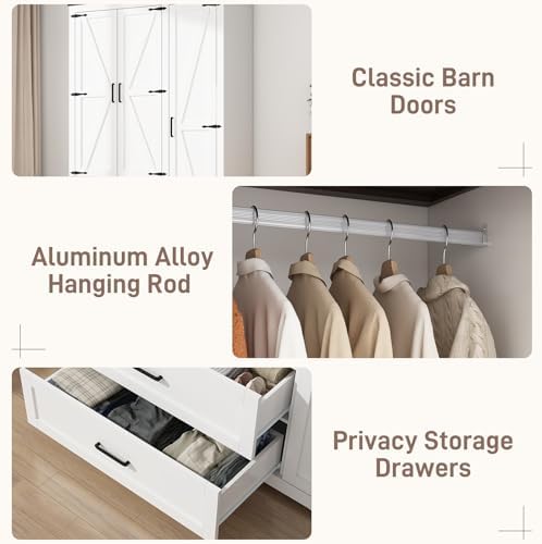Hlivelood 3 Doors Wardrobe Armoire Closet with Doors and Drawers