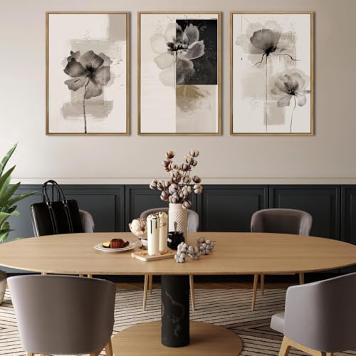 IARTTOP Neutral flower Framed Wall Art 16x24 Inch Black Beige Abstract