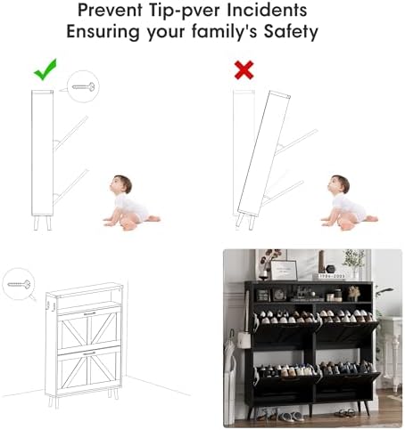 Halitaa Shoe Cabinet with 4 Flip Drawers,Farmhouse Shoe Storage