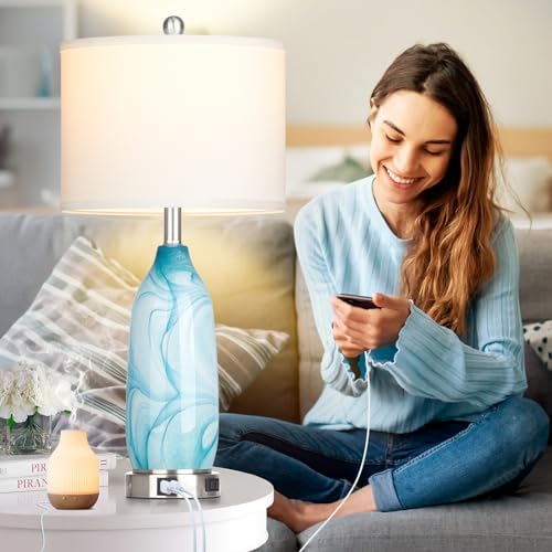 26" Coastal Table Lamps Set of 2, Modern Table Lamps with USB A+C