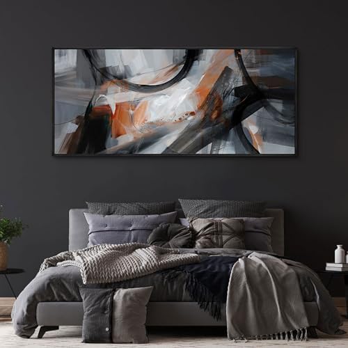 KLAKLA Wall Art for Living Room - Black and Orange Boho Abstract
