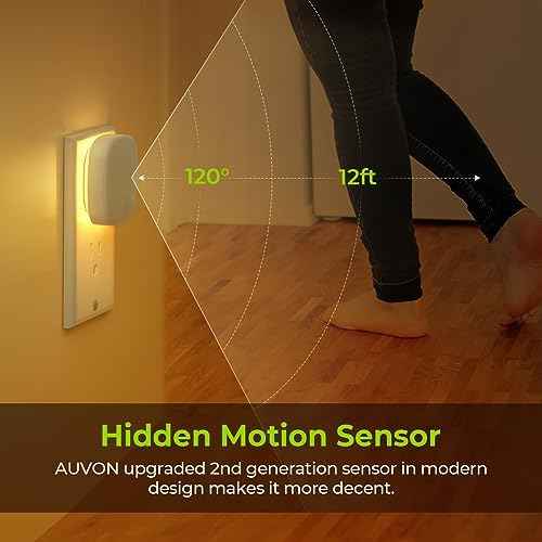 AUVON Plug-in LED Backlit Night Light 4 Packs, Motion & Dusk to Dawn Sensor