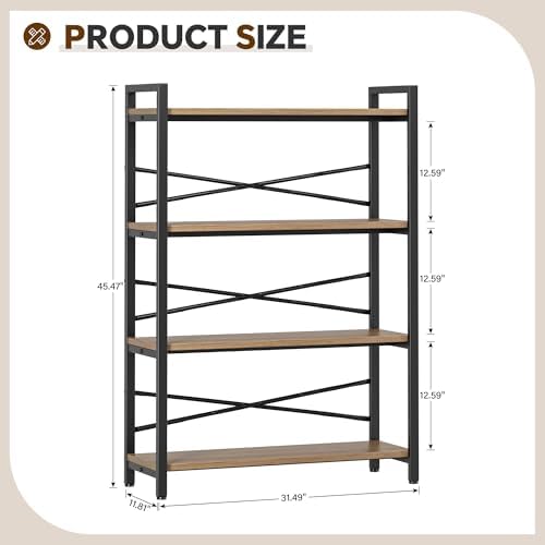 4 Tier Bookshelf 31.49" Width, Tall Book Shelf Storage and