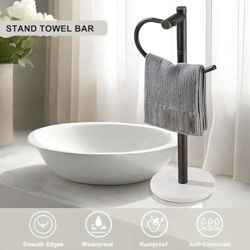 Standing Towel Bar Holder - Free Standing Bathroom Towel Rack Towel Holder with Engineered Stone Base - Countertop Vanity Towel Stand for Hand/Kitchen Towels (Oil-Rubbed Bronze)
