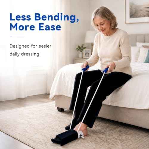 Sock Aid and 35.5 Inch Detachable Long Shoe Horn Set for Seniors, 2-Piece Sock Helper with Dressing Stick and Sock Remover for Putting on Socks, Shoes and Light Clothing Tasks