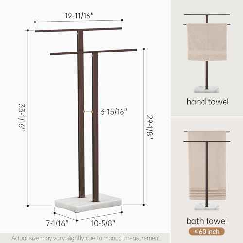KES Bronze Standing Towel Rack with Weighted Marble Base, Towel Rack Stand